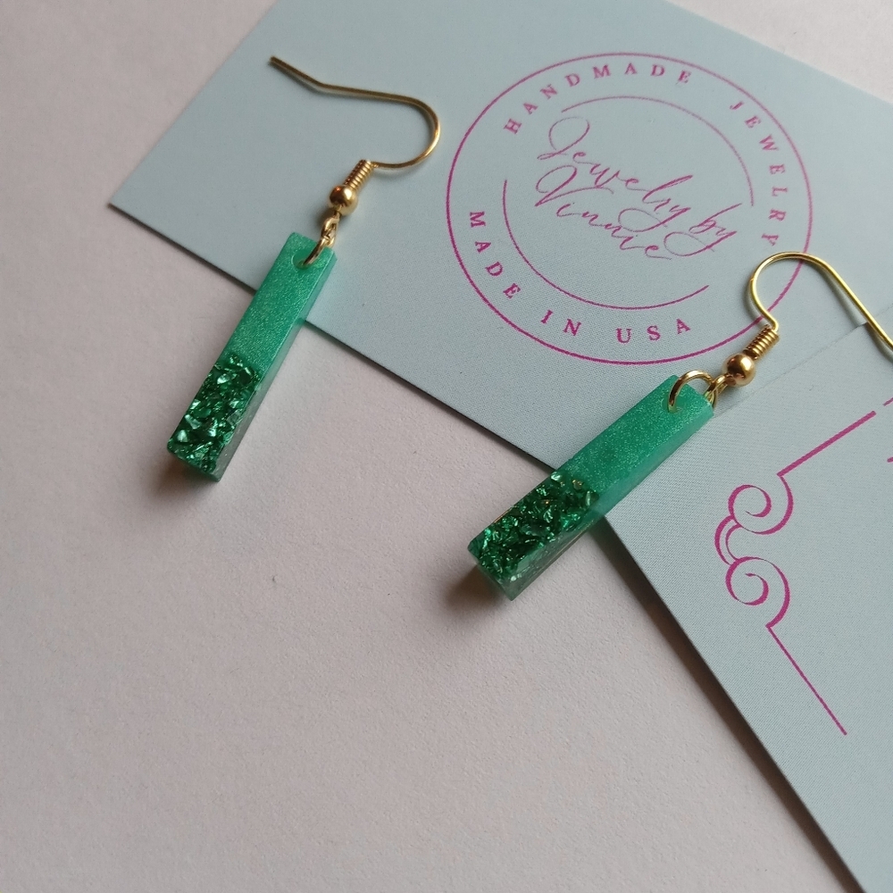 Hand Crafted Green Earrings - Picture 2 of 6